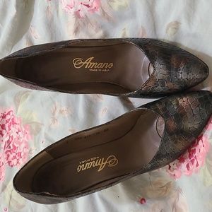 Vintage Amano Genuine Leather Multi color Snake skin Heels